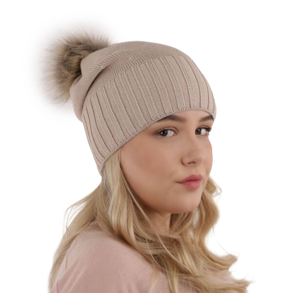 Wintermütze Damen aus Merinowolle in Beige Malga