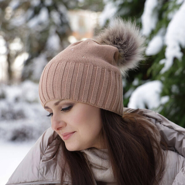 Wintermütze Damen aus Merinowolle in Rosa Malga