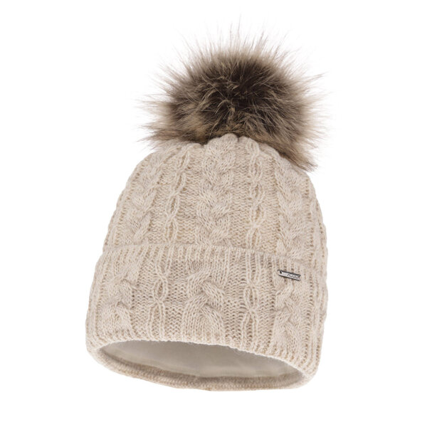 Wintermütze Damen mit Bommel Beige Omega