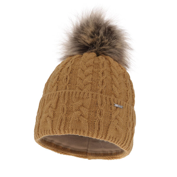 Wintermütze Damen mit Bommel Camel Omega