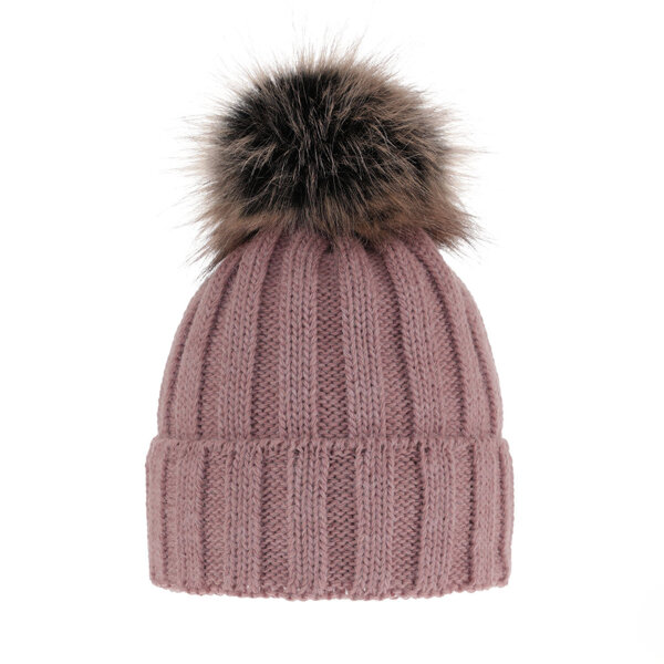 Wintermütze Damen mit Bommel Rosa Mokka