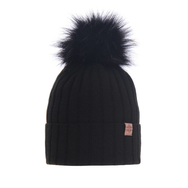 Wintermütze Damen mit Bommel Schwarz Loara