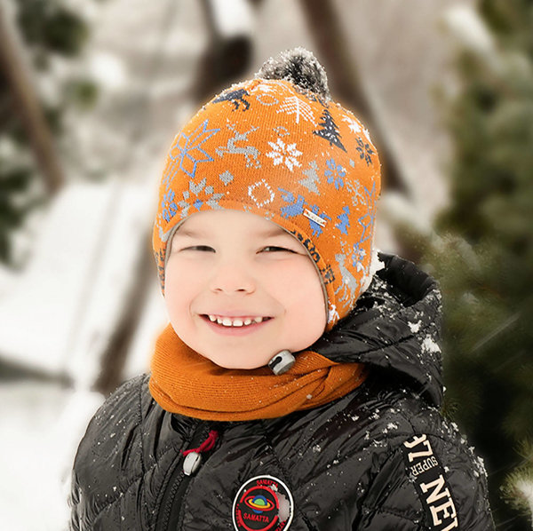 Winterset Jungen: Mütze und Schal Orange Remek