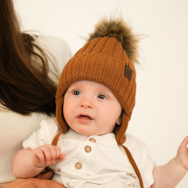 Winterset Jungen: Mütze und Schal mit Bommel Camel Wiko