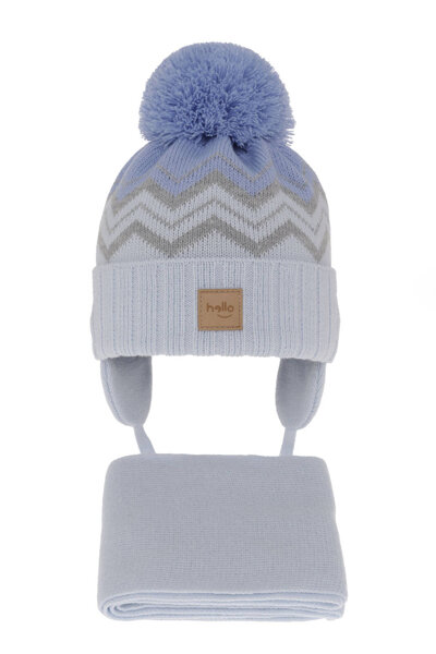 Winterset Jungen: Mütze und Schal mit Bommel Light blue Marcus