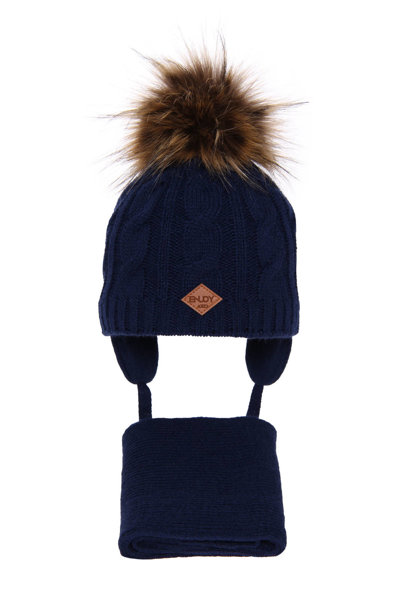 Winterset Jungen: Mütze und Schal mit Bommel Navy Blau Minor