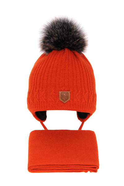 Winterset Jungen: Mütze und Schal mit Bommel Orange Radison