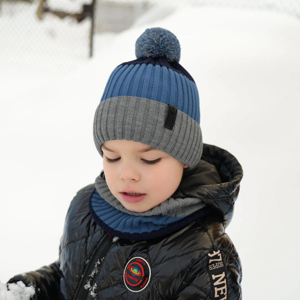 Winterset Jungen: Mütze und Schlauchschal mit Bommel Grau Karson