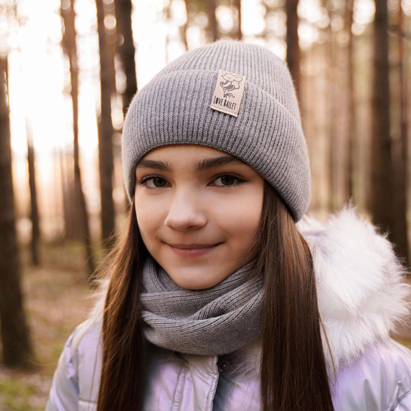Winterset Mädchen: Mütze und Schlauchschal Grau Sana