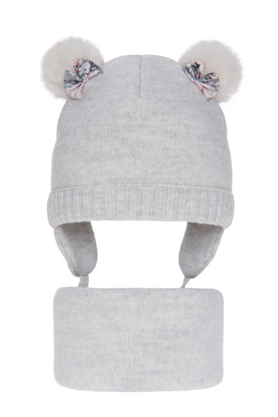 Winterset Mädchen: Mütze und Schlauchschal mit zwei Bommeln Grau Lilo