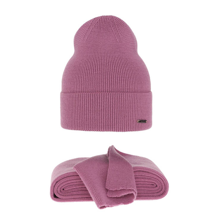 Damen-Set Frühling - Winter: Mütze und Schal Rosa 100% extrafeine Merinowolle Melpomena