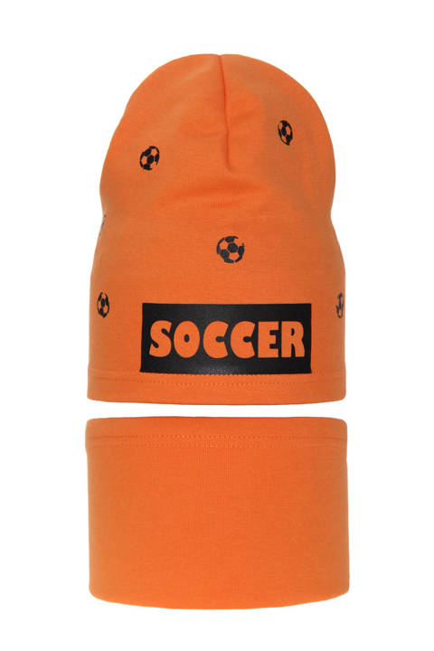 Herbst und Frühlingsset Jungen: Mütze und Schlauchschal Orange Soccer