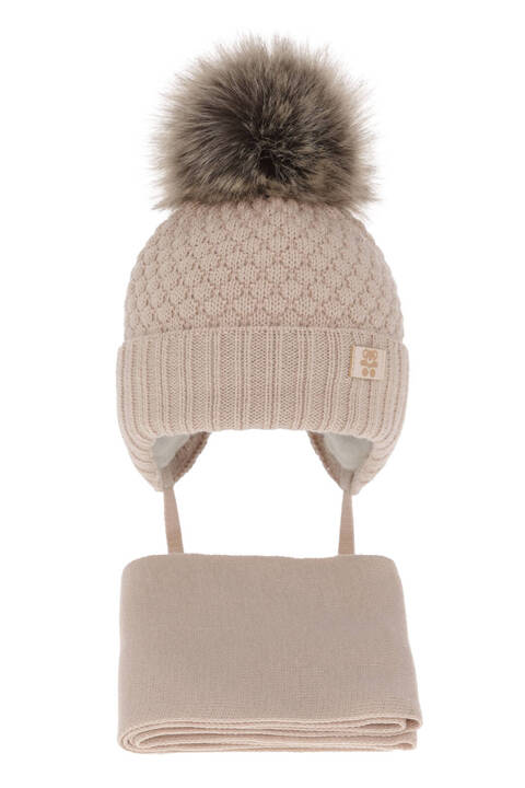 Winter-Set für Jungen: Mütze und Schal mit Bommel in Beige Norberto