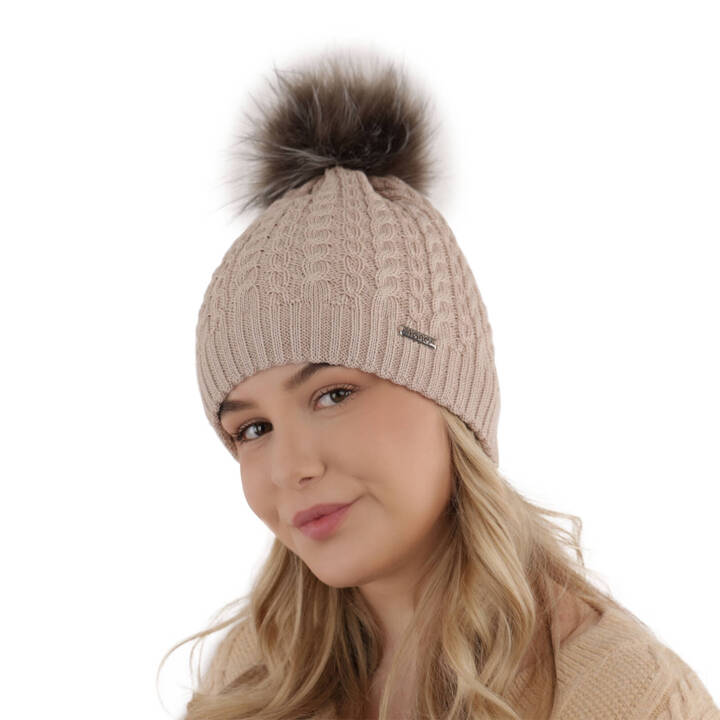 Wintermütze Damen aus Merinowolle in Beige Satina