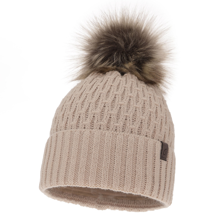 Wintermütze Damen mit Bommel Beige Gaba