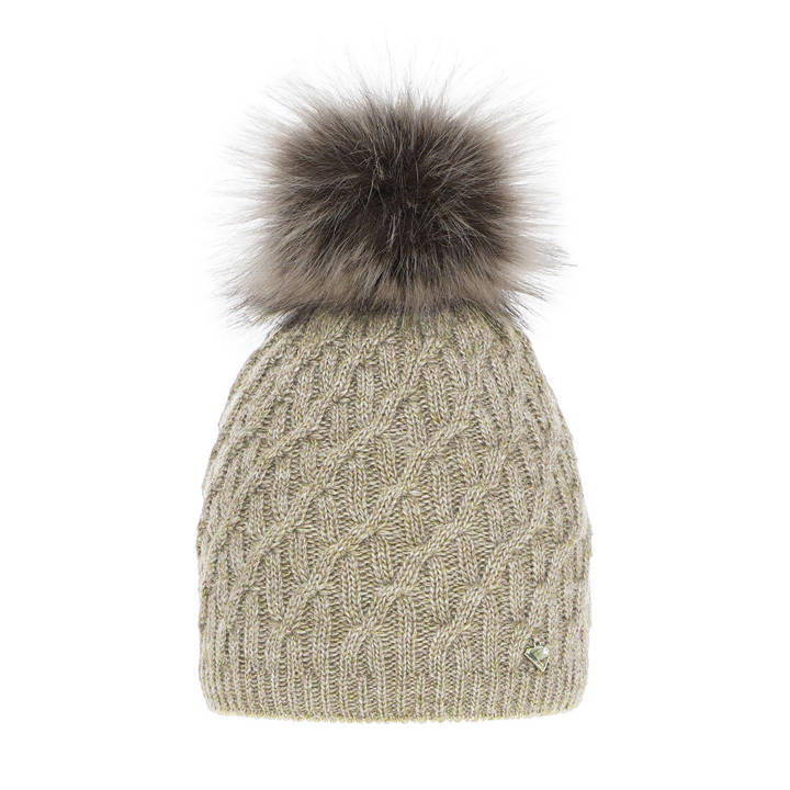 Wintermütze Damen mit Bommel Beige Kaskada