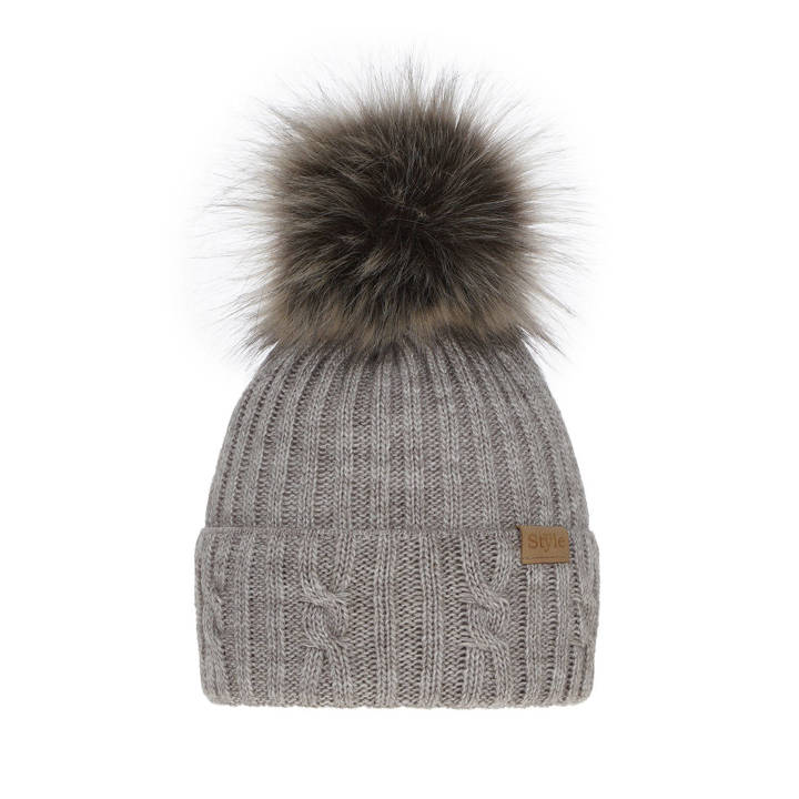 Wintermütze Damen mit Bommel Beige Lawina