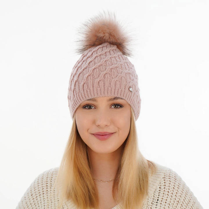 Wintermütze Damen mit Bommel Rosa Kaskada