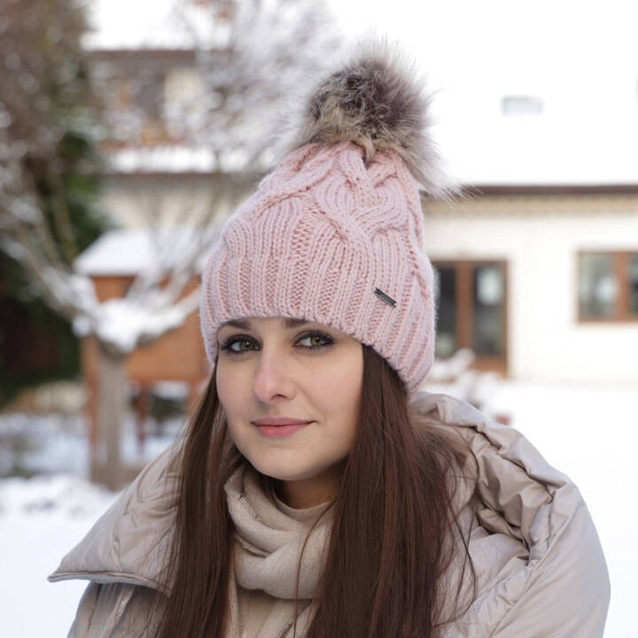 Wintermütze Damen mit Bommel Rosa Terri