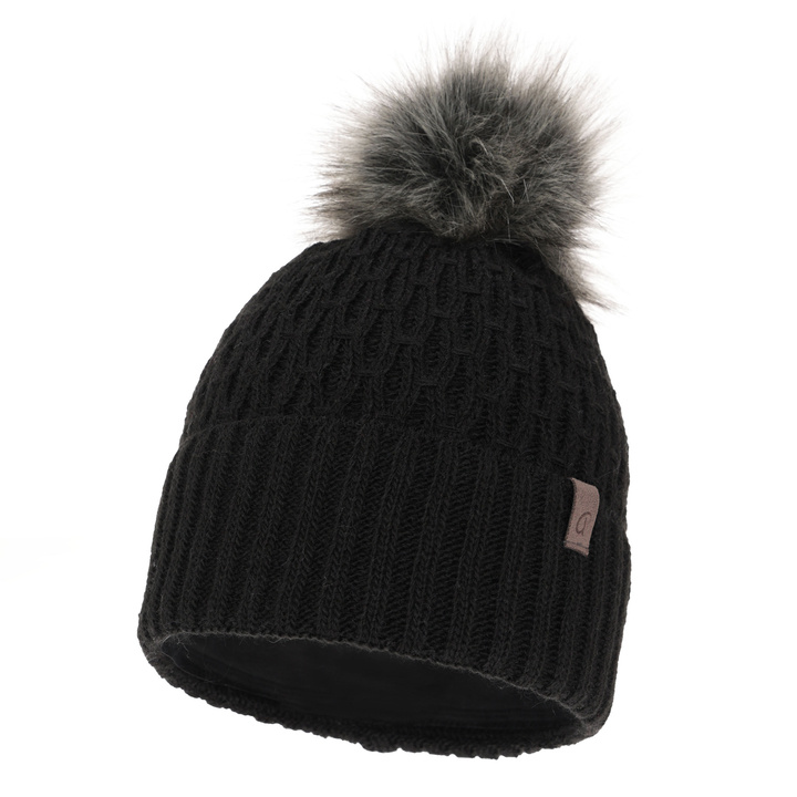 Wintermütze Damen mit Bommel Schwarz Gaba