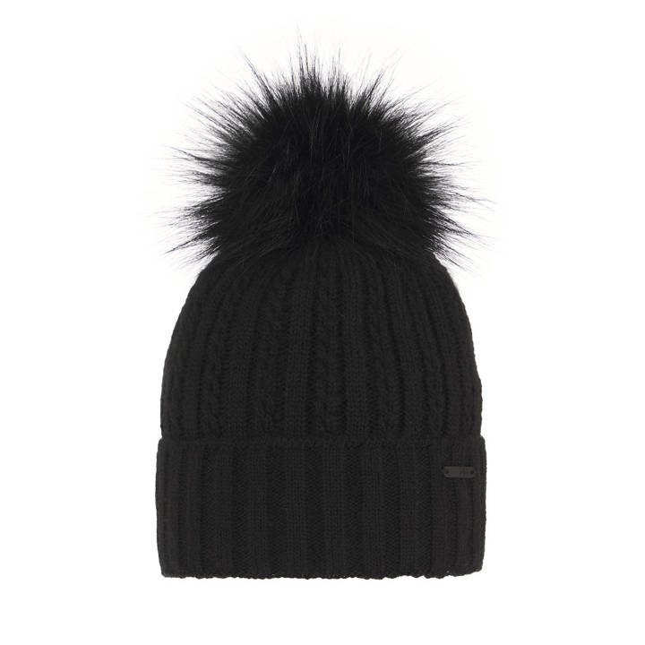 Wintermütze Damen mit Bommel Schwarz Karizma