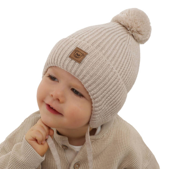 Wintermütze Jungen 100% extrafeine Merinowolle, gefüttert mit Wollfleece Beige Tofik