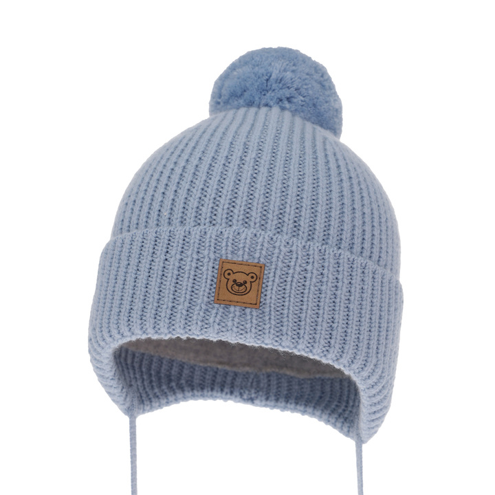 Wintermütze Jungen 100% extrafeine Merinowolle, gefüttert mit Wollfleece Light blue Tofik