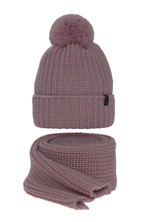 Winterset Damen: Mütze und Schal mit Bommel Rosa Lupita