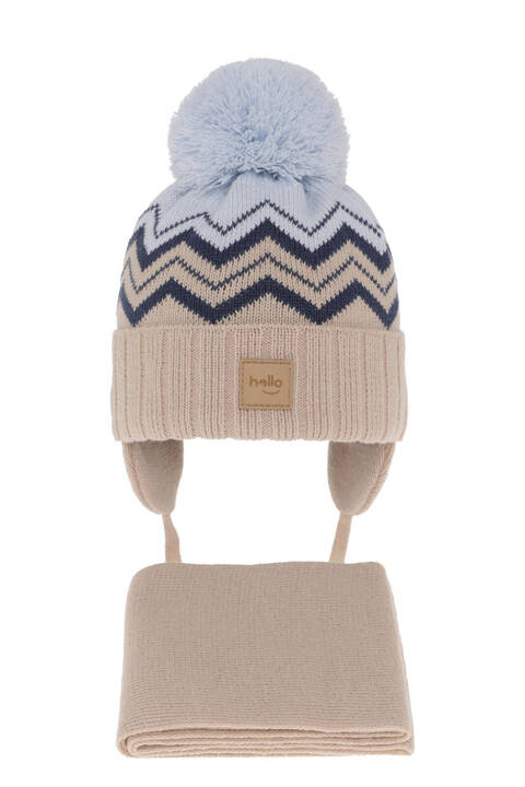 Winterset Jungen: Mütze und Schal mit Bommel Beige Marcus