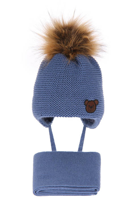 Winterset Jungen: Mütze und Schal mit Bommel Blau Banksi