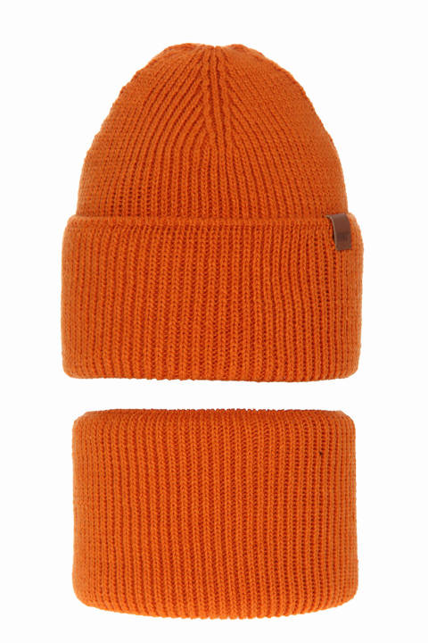 Winterset Jungen: Mütze und Schlauchschal Orange Huragan