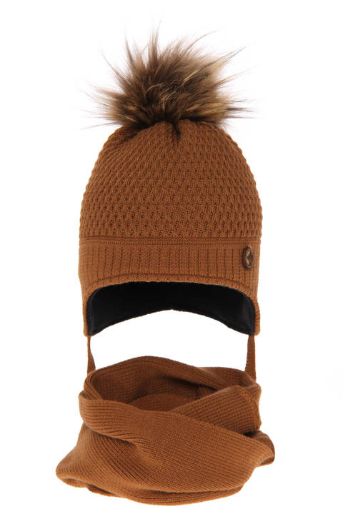 Winterset Jungen: Mütze und Schlauchschal mit Bommel Camel Florek