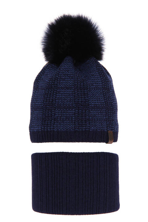 Winterset Jungen: Mütze und Schlauchschal mit Bommel Navy Blau Harison