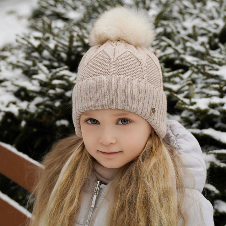 Winterset Mädchen: Mütze und Schal mit Bommel Beige Altina