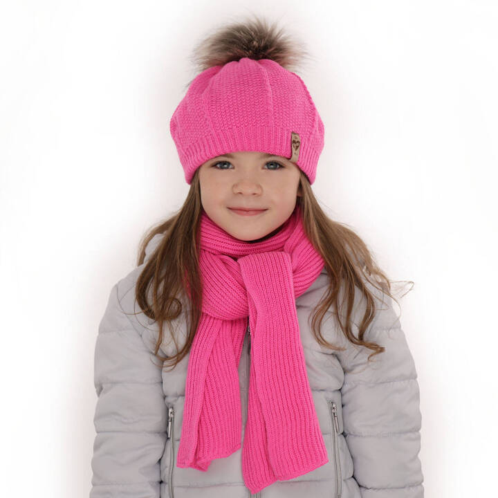 Winterset Mädchen: Mütze und Schal mit Bommel Rosa Elif