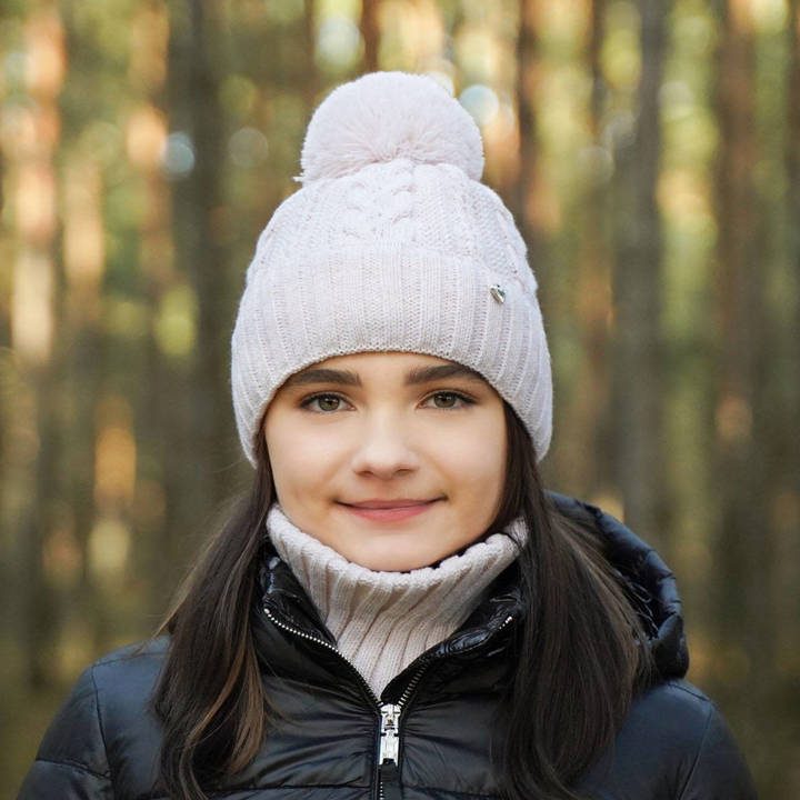 Winterset Mädchen: Mütze und Schlauchschal mit Bommel Rosa Maroko