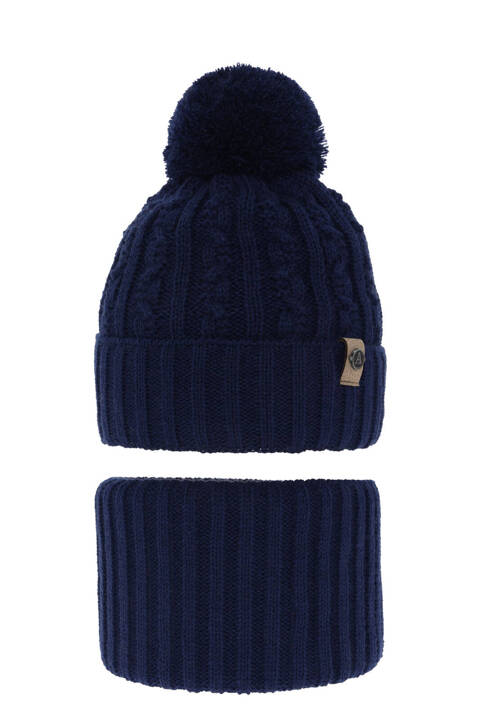 Winterset für Jungen: Mütze und Schlauchschal mit Bommel in Navy Blau Almond