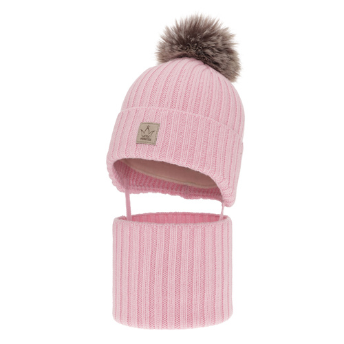 Winterset Mädchen: Mütze und Schlauchschal aus 100% extrafeiner Merinowolle, gefüttert mit Wollfleece in Rosa Martina 