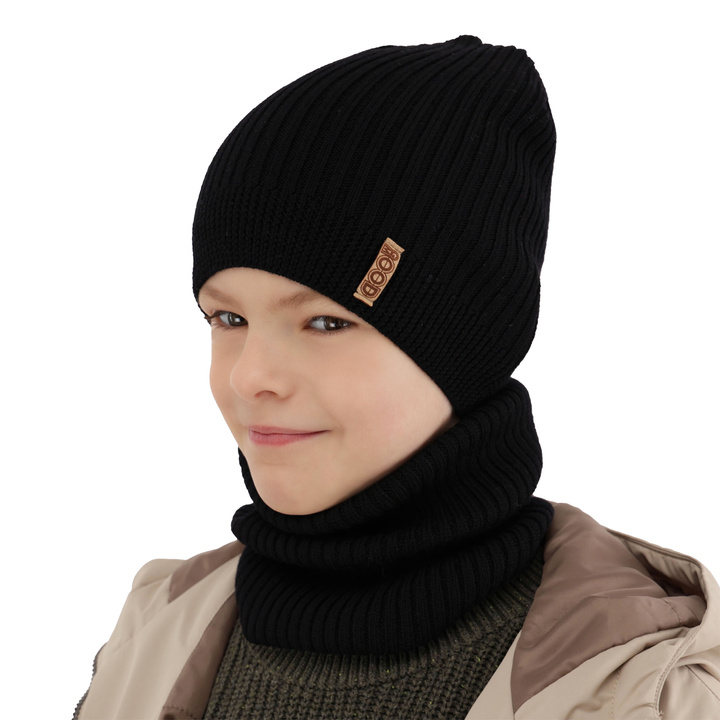 Herbst und Frühlingsset Jungen: Mütze und Schlauchschal 100% extrafeine Merinowolle Camel Chester