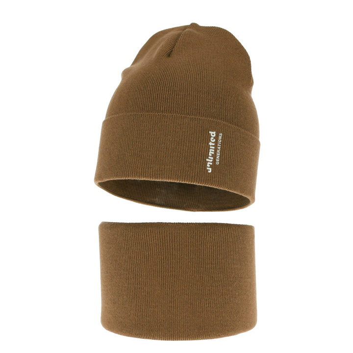 Herbst und Frühlingsset Jungen: Mütze und Schlauchschal, mit Baumwolle, Camel Timothe