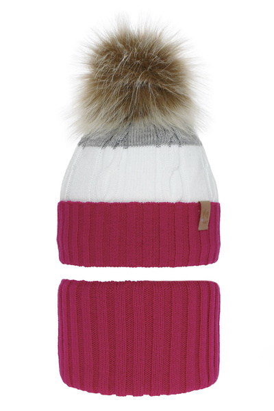 Winterset Mädchen: Mütze und Schlauchschal mit Bommel Rosa Karmelita
