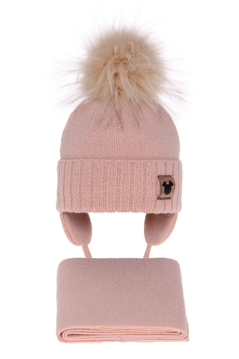 Winterset Mädchen: Mütze und Schal mit Bommel Rosa Tendi