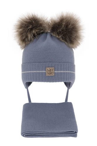 Winterset Jungen: Mütze und Schal mit zwei Bommeln Blau Melon
