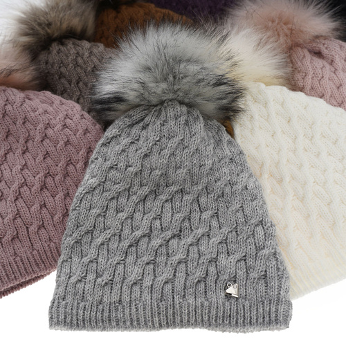 Wintermütze Damen mit Bommel Rot Kaskada