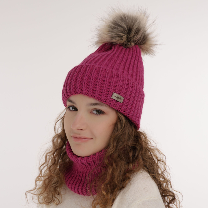 Winterset Mädchen: Mütze und Schlauchschal mit Bommel Schwarz Willow