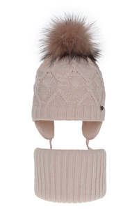 Winterset Mädchen: Mütze und Schlauchschal mit Bommel Rosa Elena