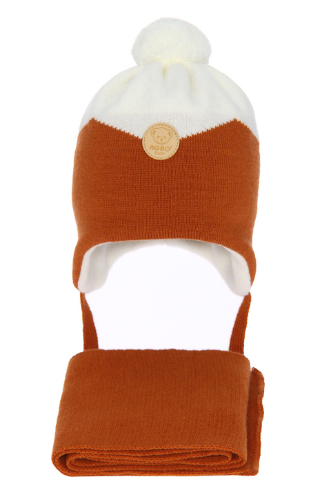 Winterset Jungen: Mütze und Schal mit Bommel Braun Noah