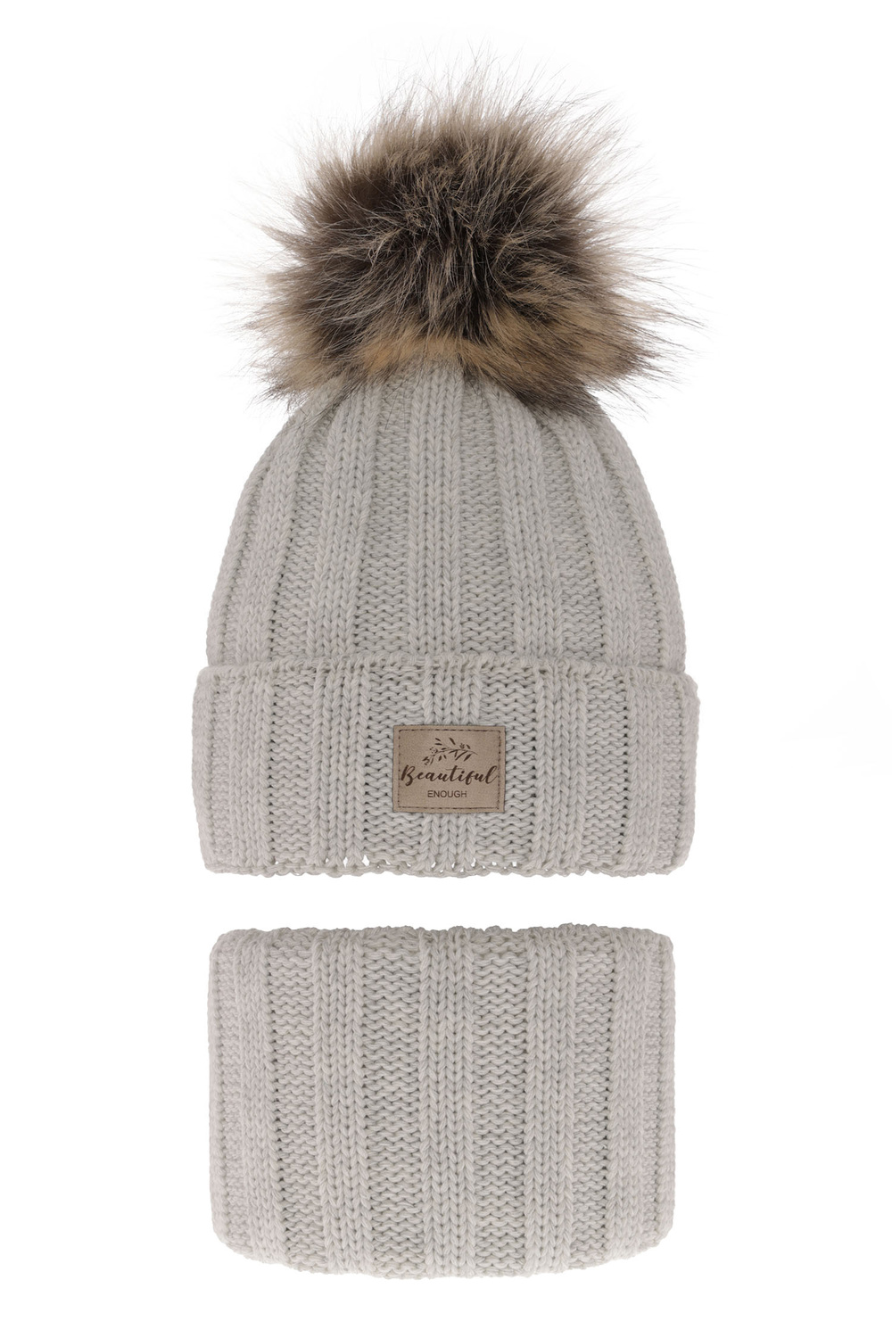 Winterset Mädchen: Mütze und Schlauchschal mit Bommel Grau Kaliope