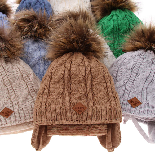 Winterset Jungen: Mütze und Schal mit Bommel Camel Minor