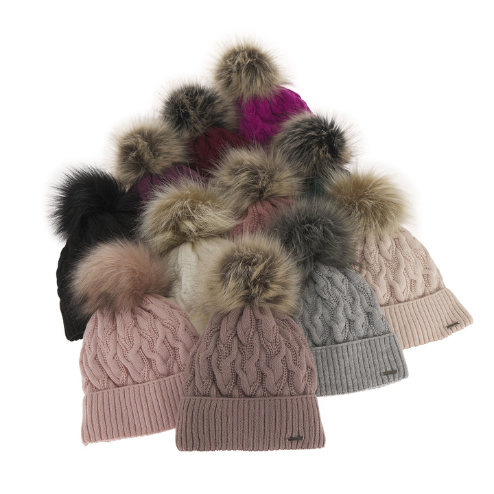 Wintermütze Damen mit Bommel Grau Deva